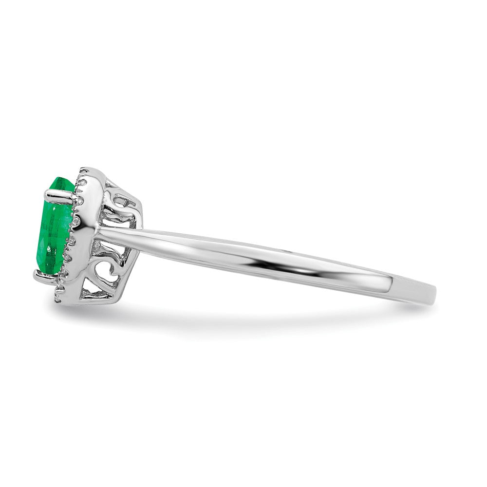 14k White Gold Pear Emerald and Real Diamond Halo Ring