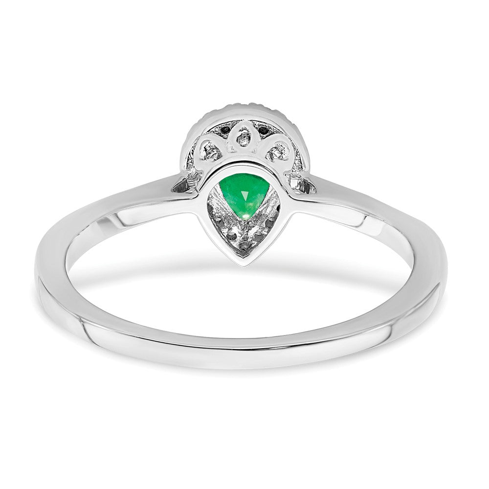 14k White Gold Pear Emerald and Real Diamond Halo Ring