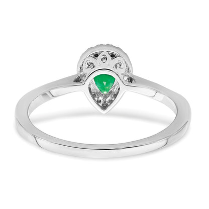 14k White Gold Pear Emerald and Real Diamond Halo Ring