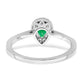 Solid 14k White Gold Pear Simulated Emerald and CZ Halo Ring