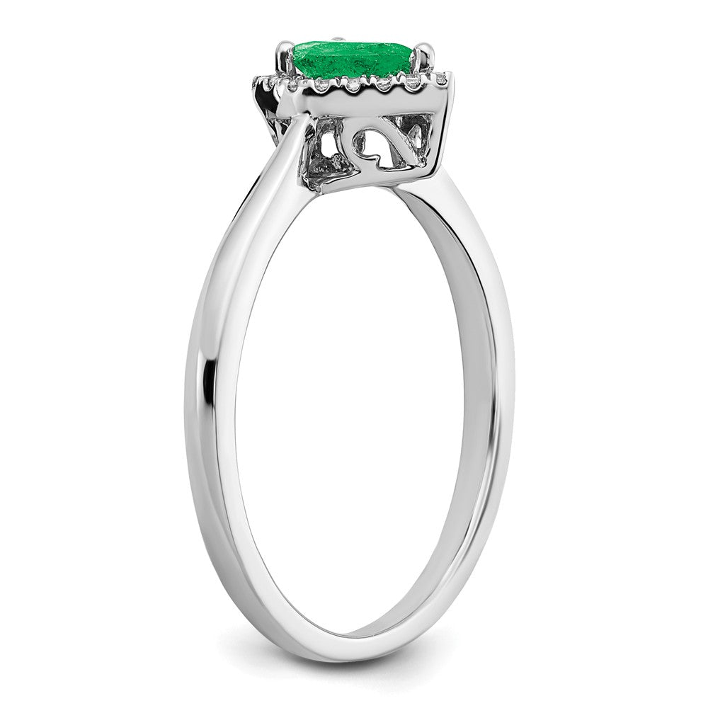 14k White Gold Pear Emerald and Real Diamond Halo Ring