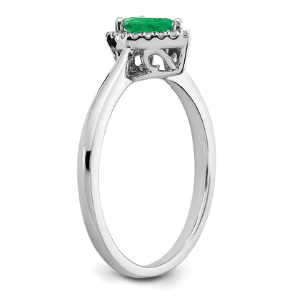14k White Gold Pear Emerald and Real Diamond Halo Ring