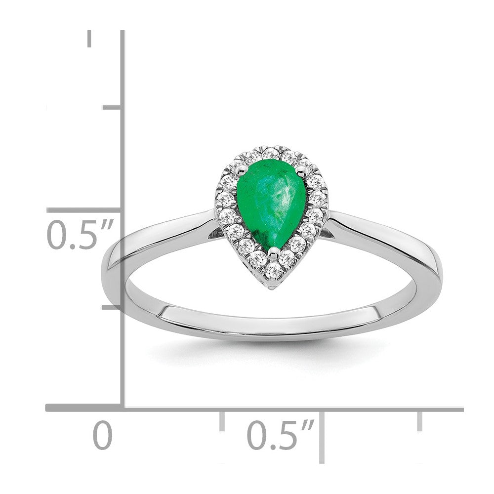 14k White Gold Pear Emerald and Real Diamond Halo Ring