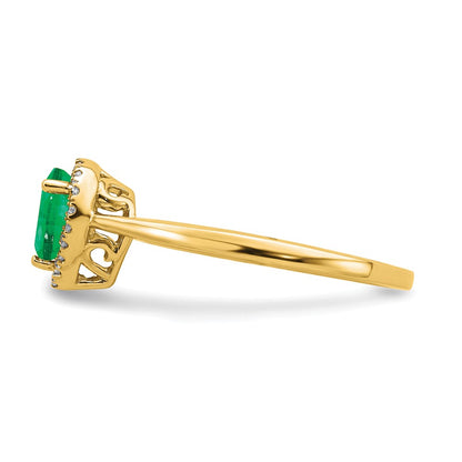14K Yellow Gold Pear Emerald and Real Diamond Halo Ring