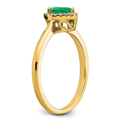 14K Yellow Gold Pear Emerald and Real Diamond Halo Ring