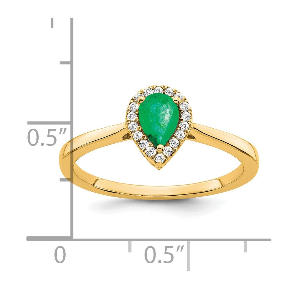 14K Yellow Gold Pear Emerald and Real Diamond Halo Ring