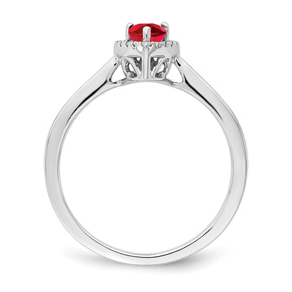 14k White Gold Pear Ruby and Real Diamond Halo Ring