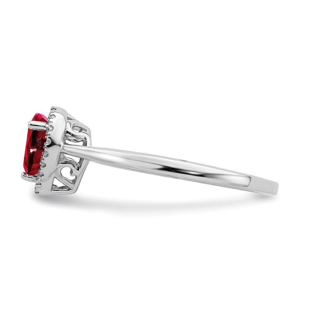 14k White Gold Pear Ruby and Real Diamond Halo Ring