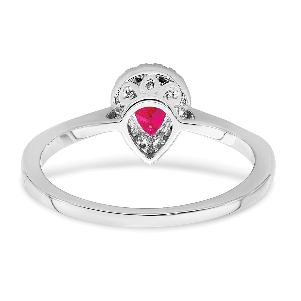 14k White Gold Pear Ruby and Real Diamond Halo Ring