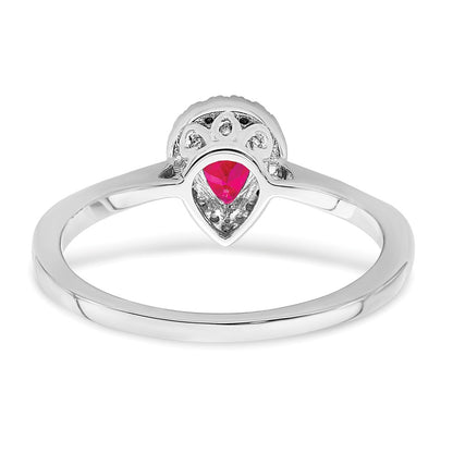 14k White Gold Pear Ruby and Real Diamond Halo Ring