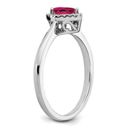 14k White Gold Pear Ruby and Real Diamond Halo Ring