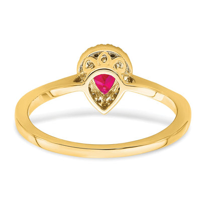 14K Yellow Gold Pear Ruby and Real Diamond Halo Ring