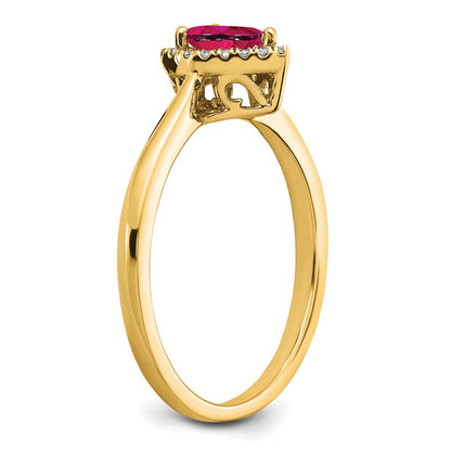 14K Yellow Gold Pear Ruby and Real Diamond Halo Ring