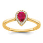 Solid 14k Yellow Gold Pear Simulated Ruby and CZ Halo Ring