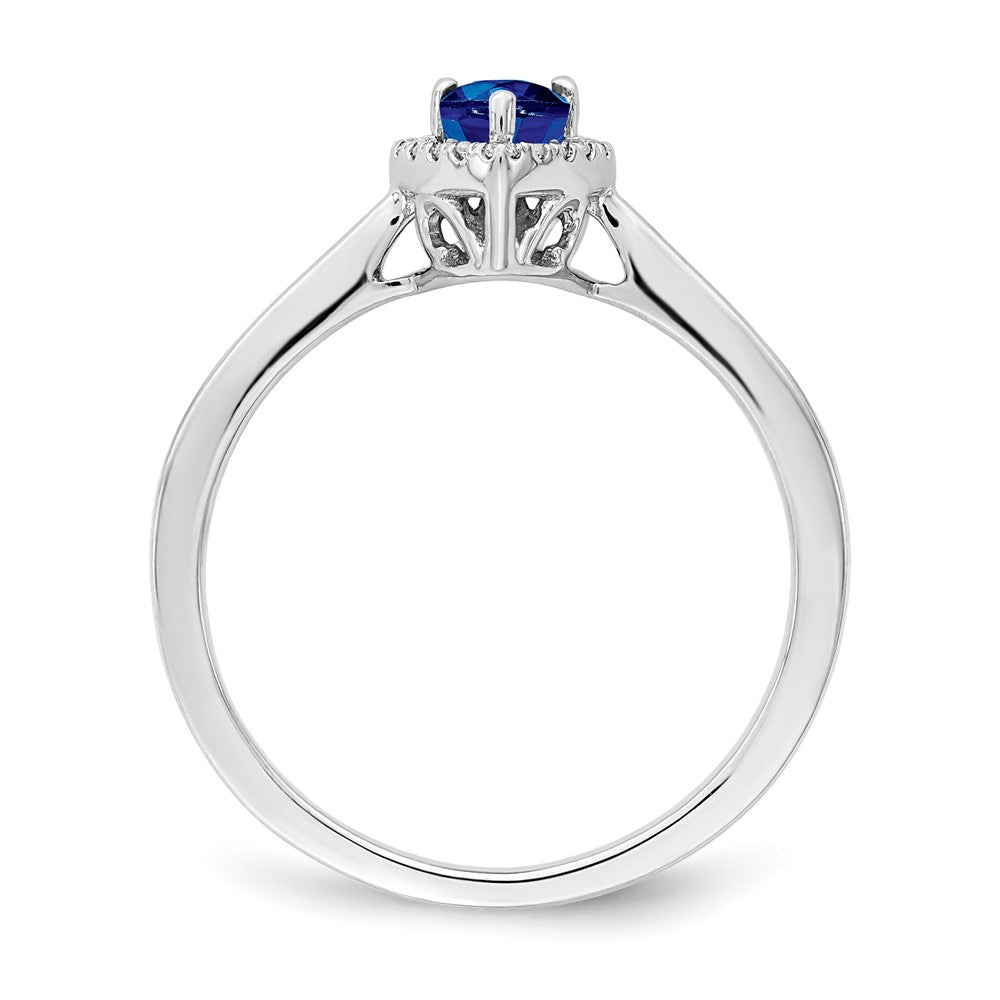 14k White Gold Pear Sapphire and Real Diamond Halo Ring