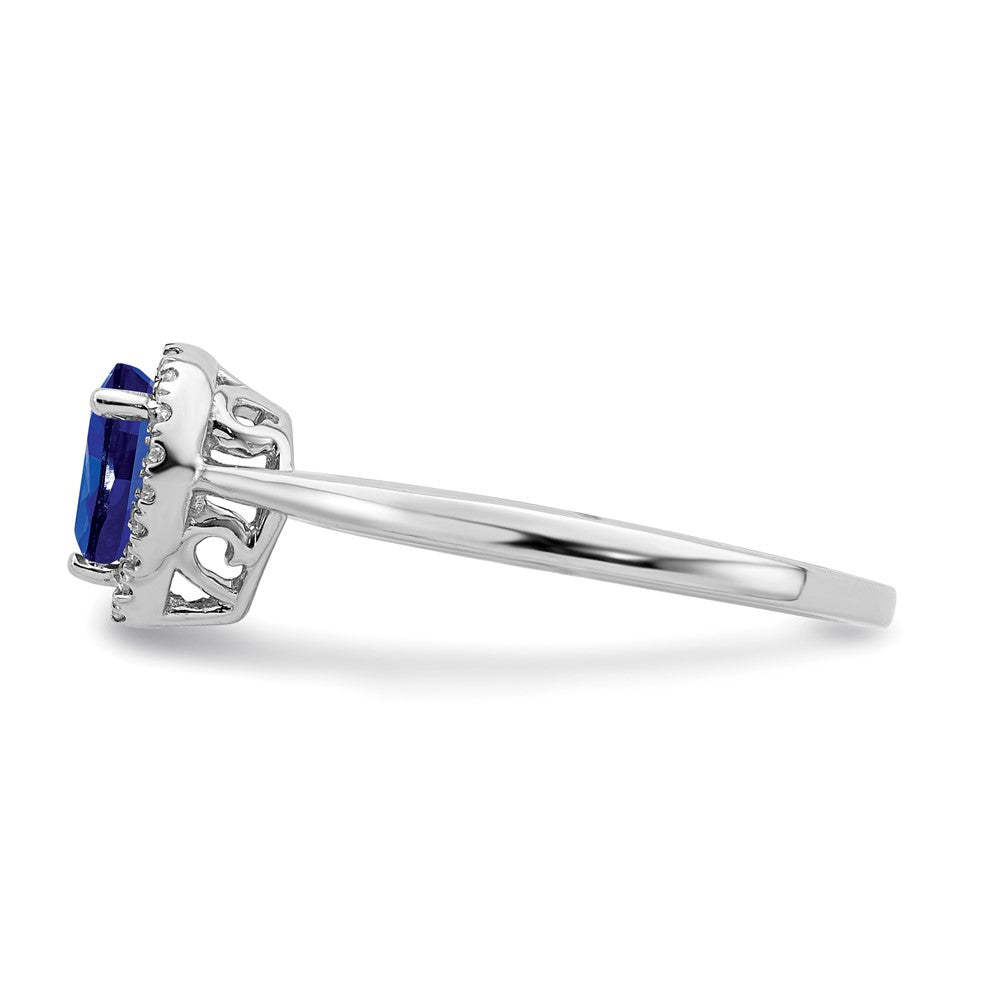 14k White Gold Pear Sapphire and Real Diamond Halo Ring