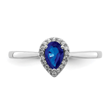 14k White Gold Pear Sapphire and Real Diamond Halo Ring