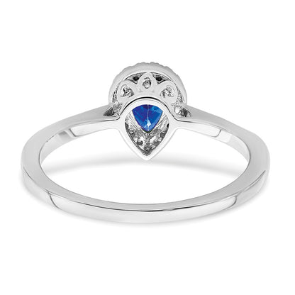 14k White Gold Pear Sapphire and Real Diamond Halo Ring