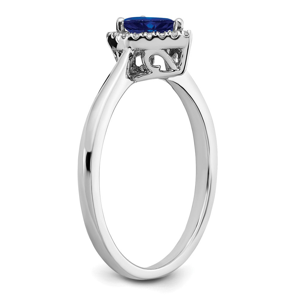 14k White Gold Pear Sapphire and Real Diamond Halo Ring