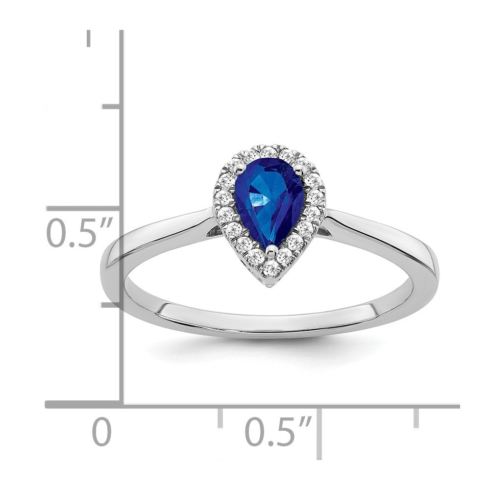 14k White Gold Pear Sapphire and Real Diamond Halo Ring