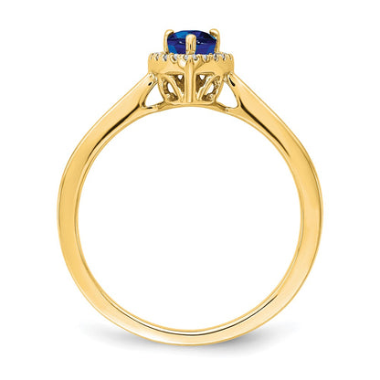 14K Yellow Gold Pear Sapphire and Real Diamond Halo Ring