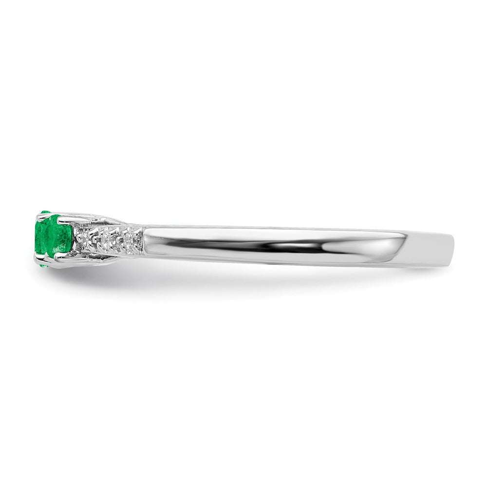 14k White Gold Emerald and Real Diamond 3-stone Ring