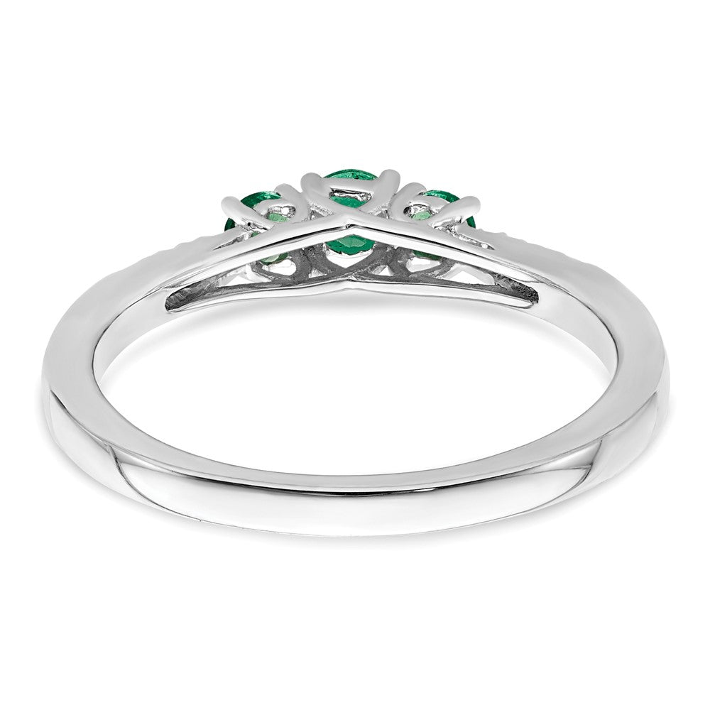 14k White Gold Emerald and Real Diamond 3-stone Ring