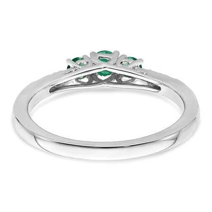 14k White Gold Emerald and Real Diamond 3-stone Ring