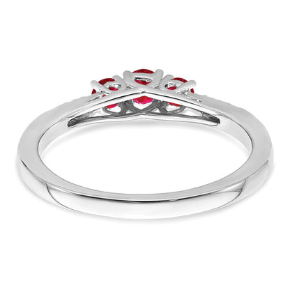 14k White Gold Ruby and Real Diamond 3-stone Ring