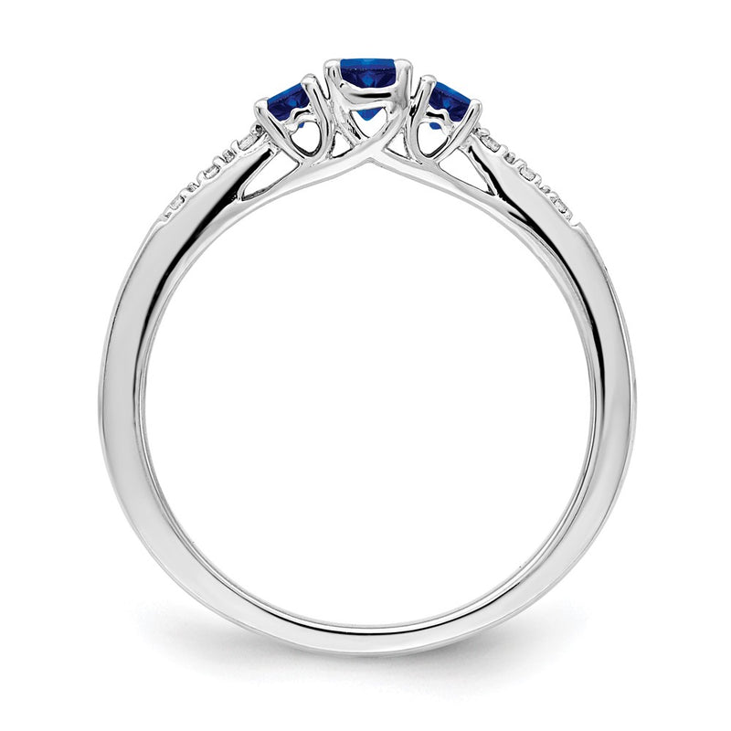 14k White Gold Sapphire and Real Diamond 3-stone Ring