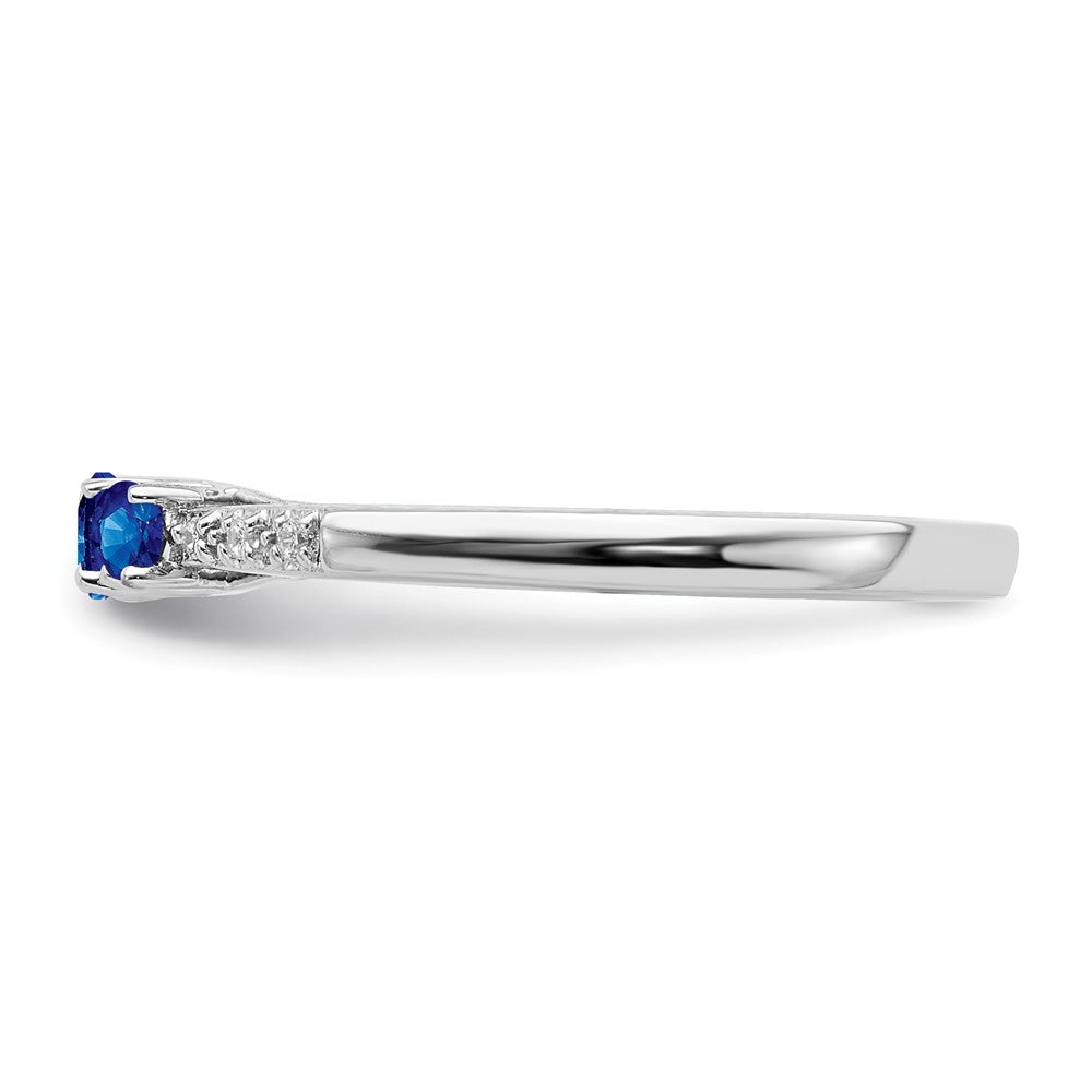 14k White Gold Sapphire and Real Diamond 3-stone Ring