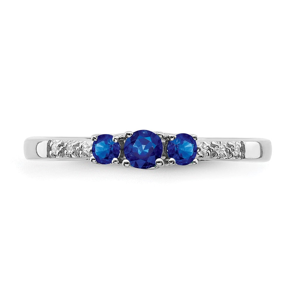 14k White Gold Sapphire and Real Diamond 3-stone Ring