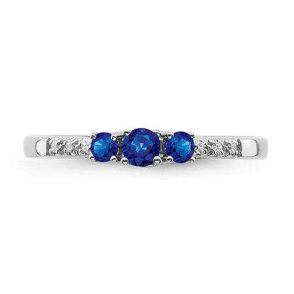 14k White Gold Sapphire and Real Diamond 3-stone Ring