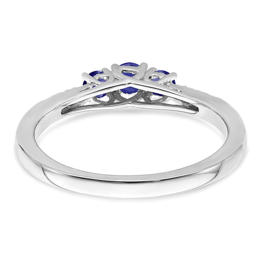 14k White Gold Sapphire and Real Diamond 3-stone Ring