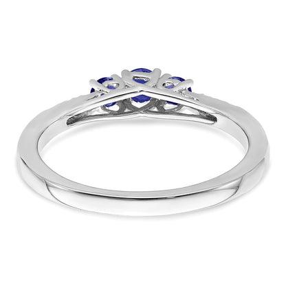 14k White Gold Sapphire and Real Diamond 3-stone Ring