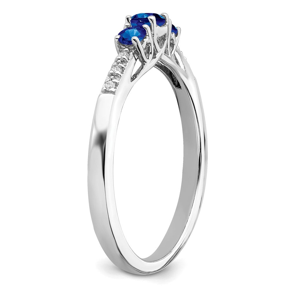 14k White Gold Sapphire and Real Diamond 3-stone Ring