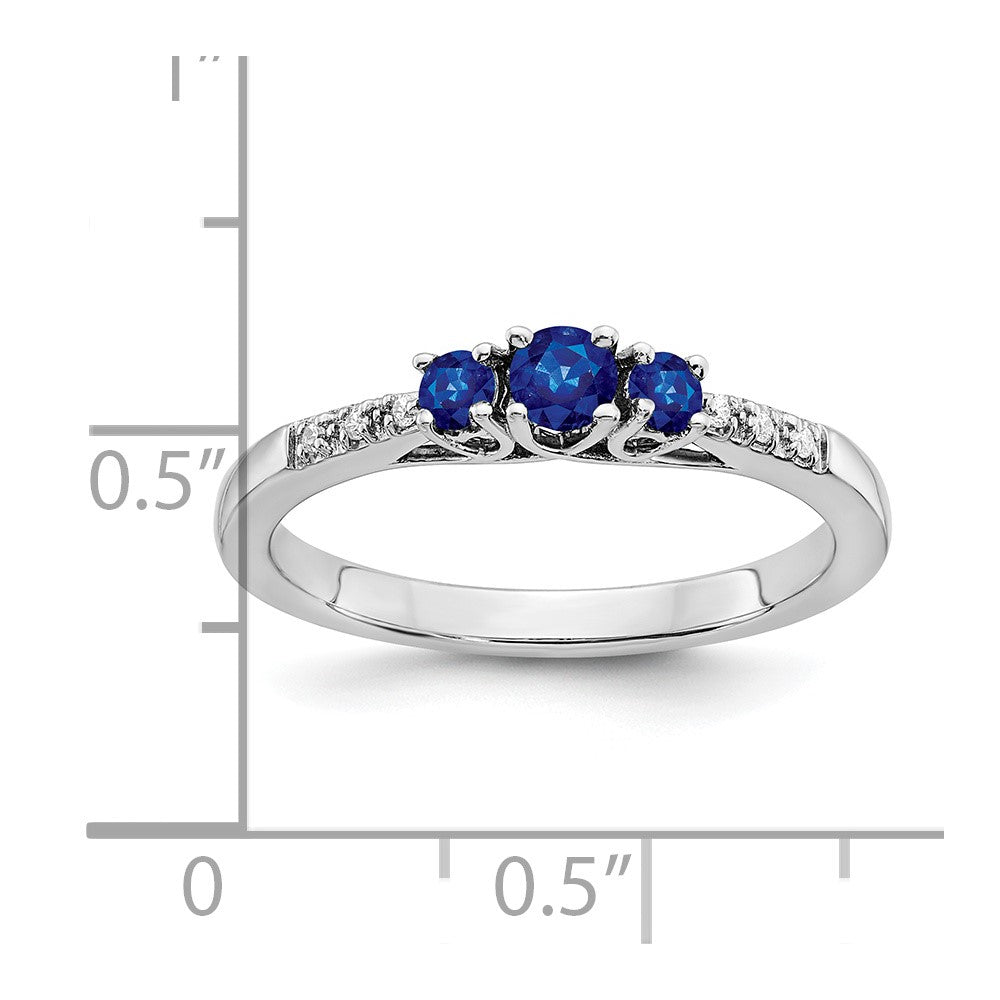 14k White Gold Sapphire and Real Diamond 3-stone Ring