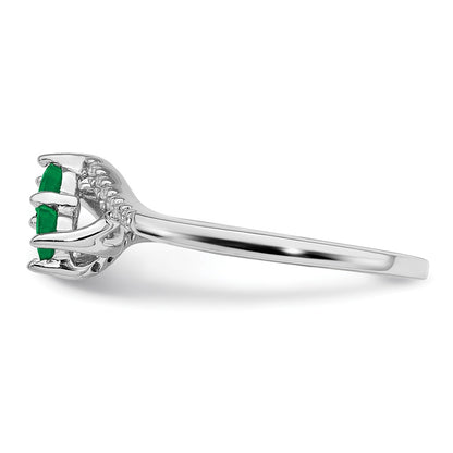 14k White Gold Emerald and Real Diamond 2-stone Bypass Ring