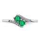 14k White Gold Emerald and Real Diamond 2-stone Bypass Ring
