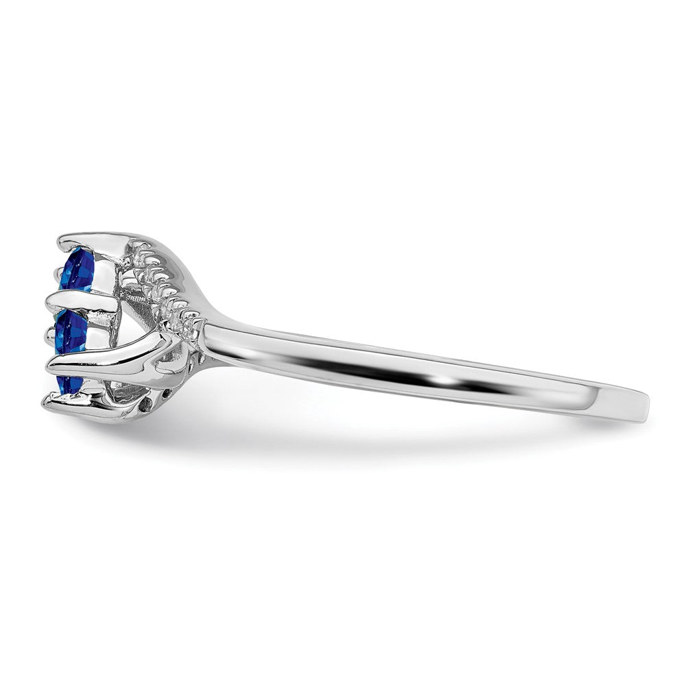 Solid 14k White Gold Simulated Sapphire and CZ 2-stone Bypass Ring