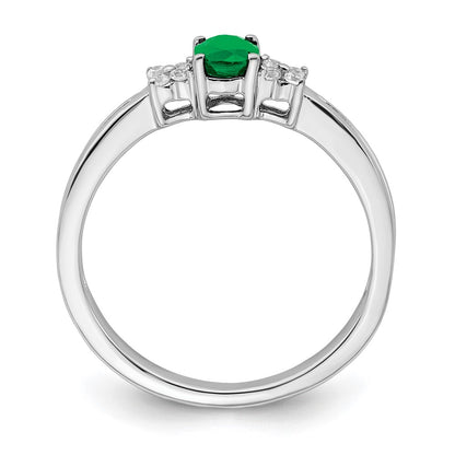 14k White Gold Oval Emerald and Real Diamond Ring