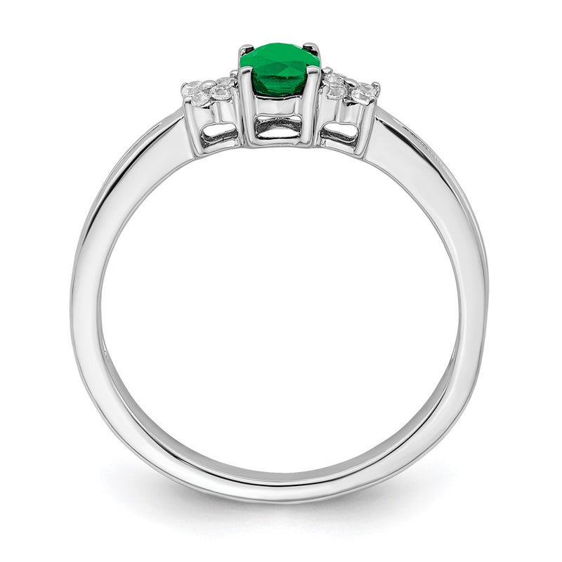 14k White Gold Oval Emerald and Real Diamond Ring
