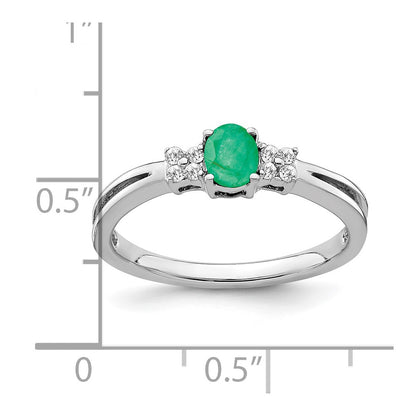 14k White Gold Oval Emerald and Real Diamond Ring