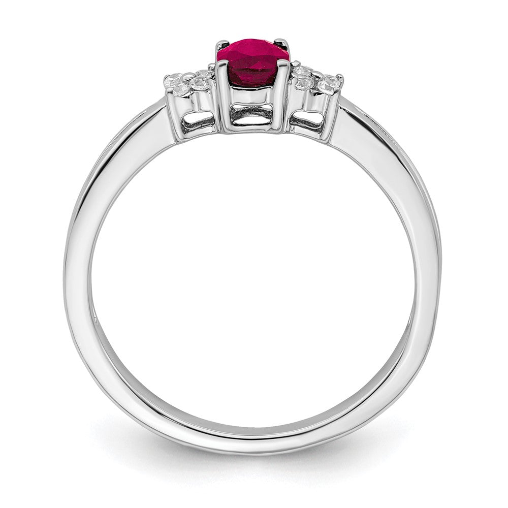 14k White Gold Oval Ruby and Real Diamond Ring