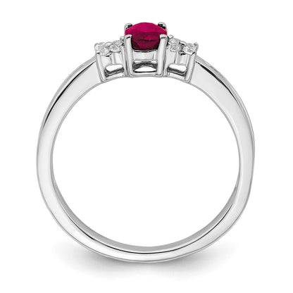 14k White Gold Oval Ruby and Real Diamond Ring