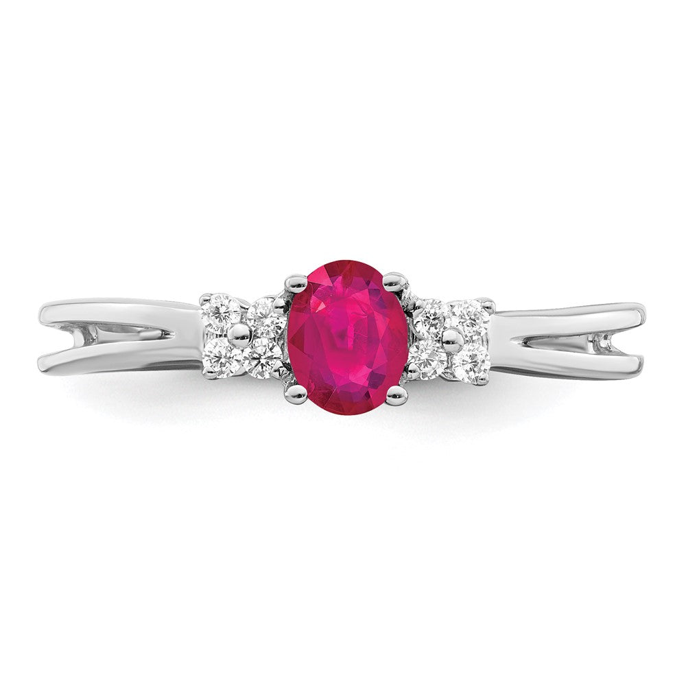 14k White Gold Oval Ruby and Real Diamond Ring