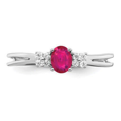 14k White Gold Oval Ruby and Real Diamond Ring