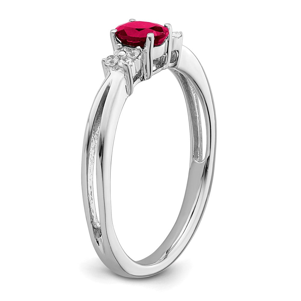 14k White Gold Oval Ruby and Real Diamond Ring