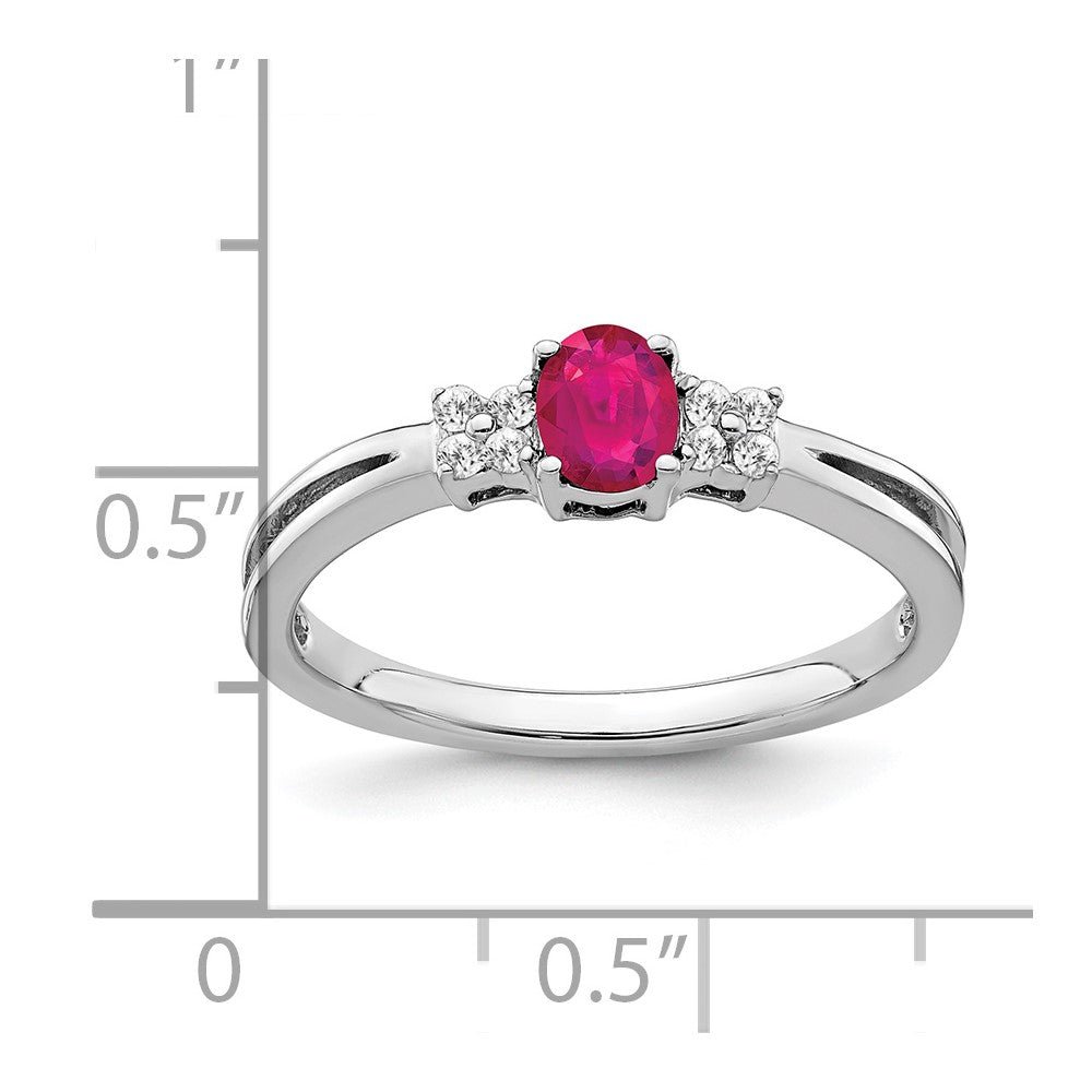 14k White Gold Oval Ruby and Real Diamond Ring
