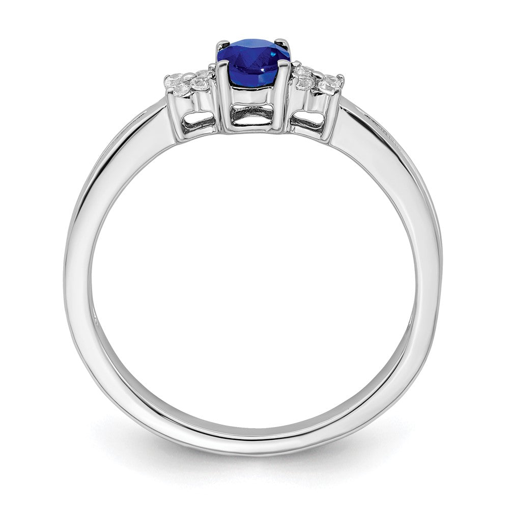 14k White Gold Oval Sapphire and Real Diamond Ring